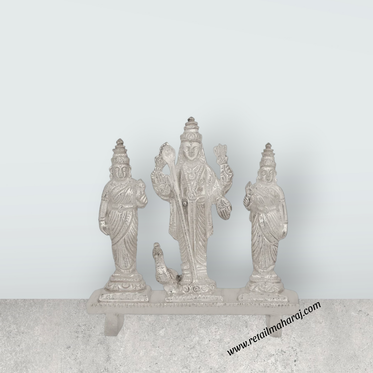 Murugar with Valli Deivanai Murti - 2.75 x 2.75 Inches | Silver Idol / Murugan Valli Deivanai Statue for Pooja - Retail Maharaj