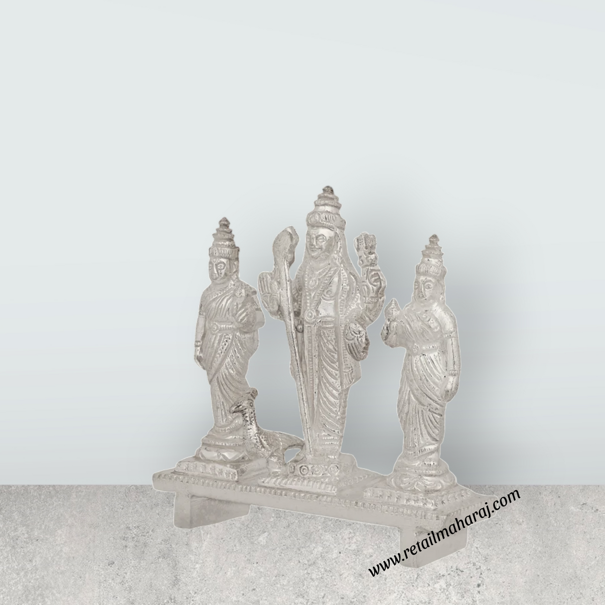 Murugar with Valli Deivanai Murti - 2.75 x 2.75 Inches | Silver Idol / Murugan Valli Deivanai Statue for Pooja - Retail Maharaj