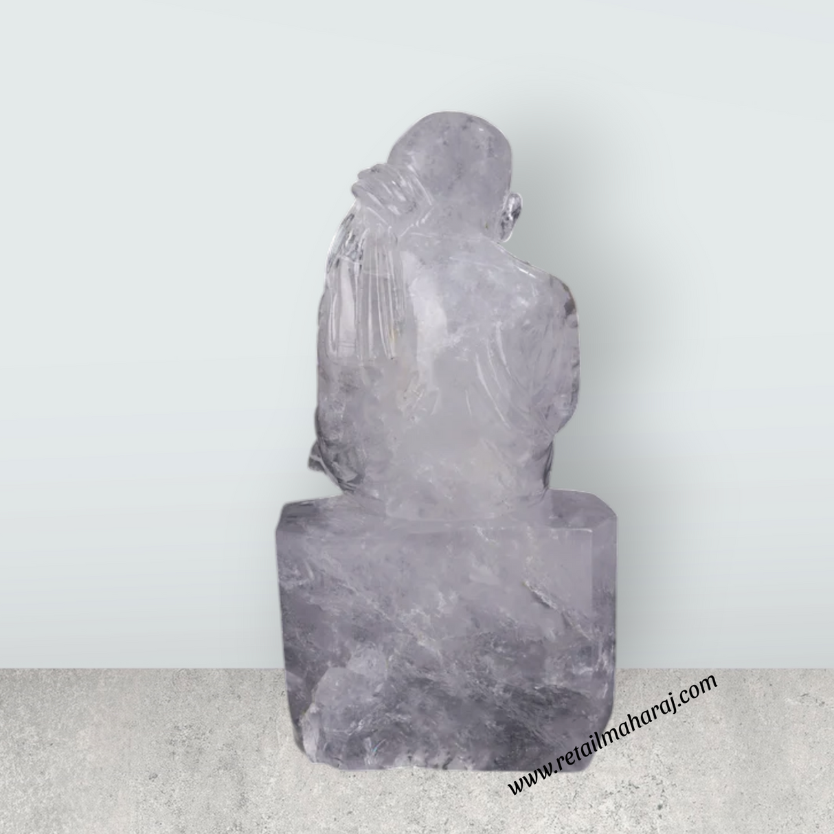 Saibaba Statue - 15 x 7.5 Inches | Spatik Saibaba Idol / Saibaba Sitting Murti / Sai Baba Vigraham - Retail Maharaj