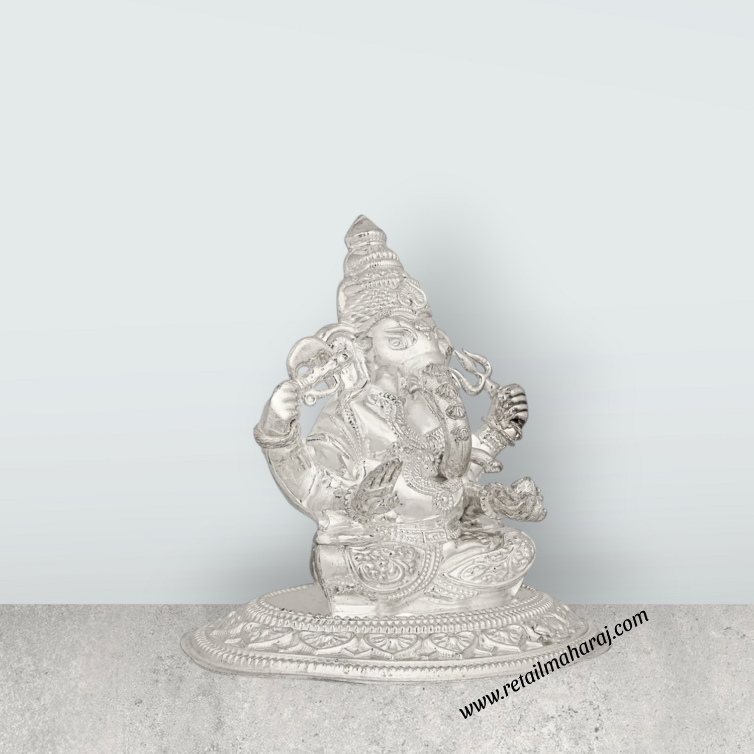 Ganesha Murti - 4 x 4.5 Inches | Silver Idol / Vinayakar Statue / Ganapathi Sculpture For Home & Pooja - Retail Maharaj