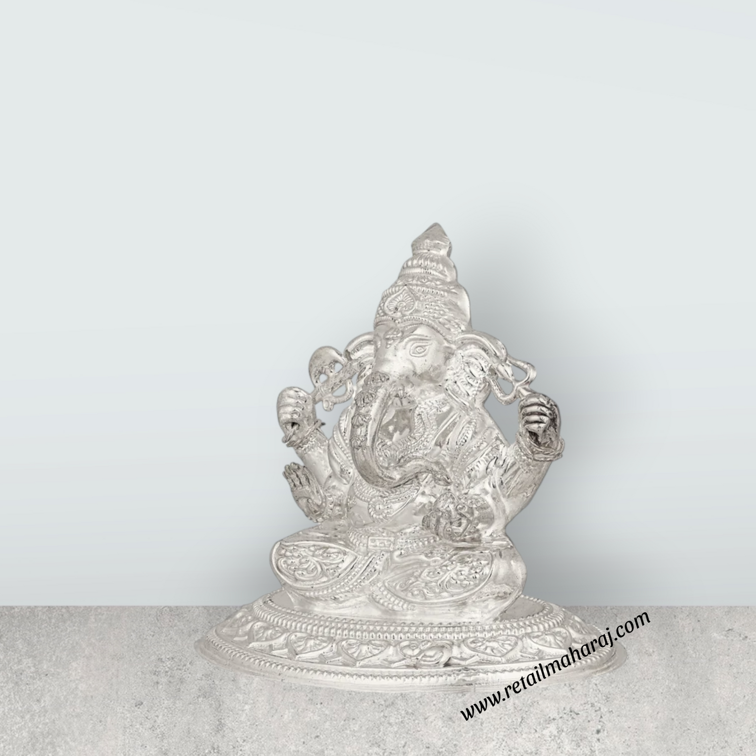 Ganesha Murti - 4 x 4.5 Inches | Silver Idol / Vinayakar Statue / Ganapathi Sculpture For Home & Pooja - Retail Maharaj