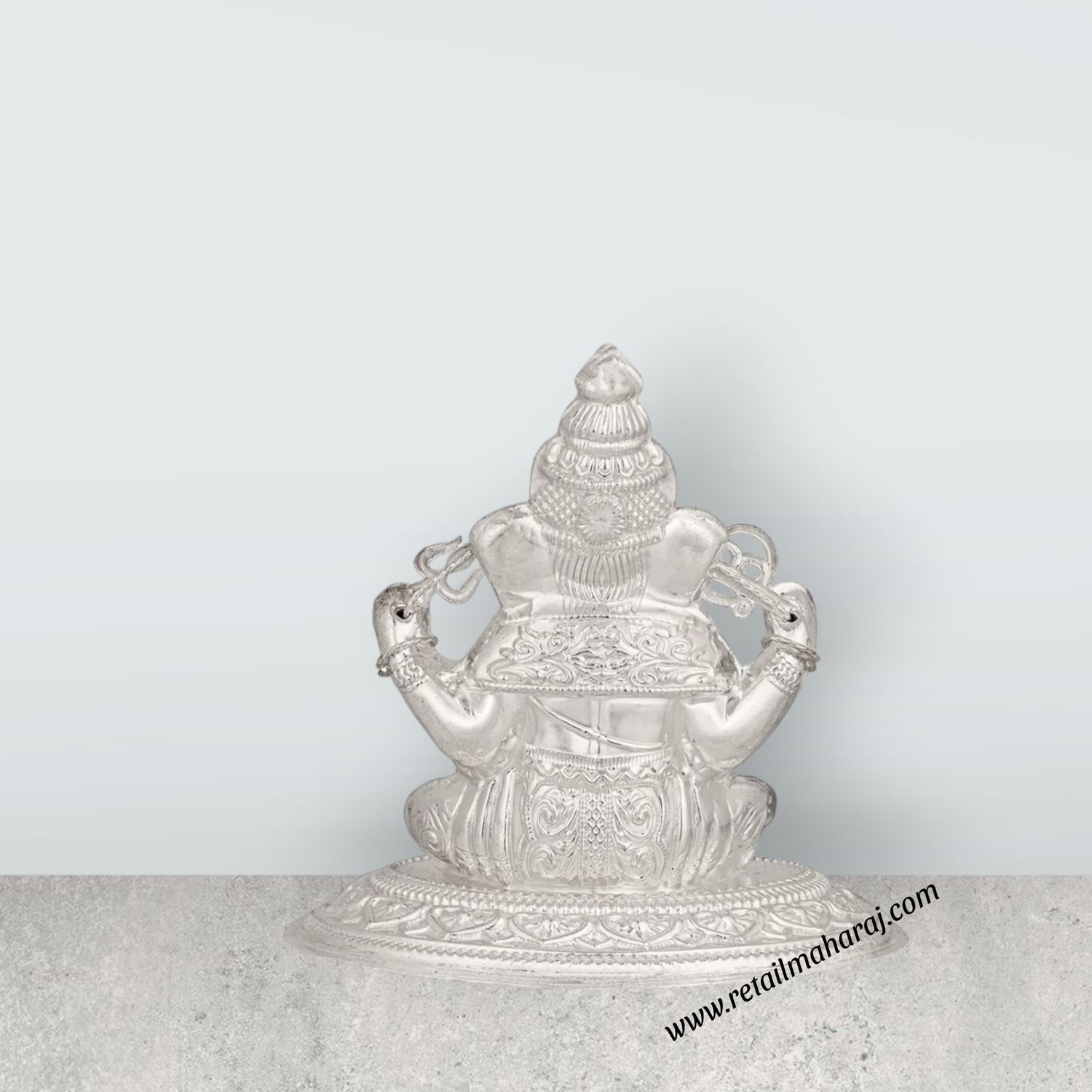 Ganesha Murti - 4 x 4.5 Inches | Silver Idol / Vinayakar Statue / Ganapathi Sculpture For Home & Pooja - Retail Maharaj