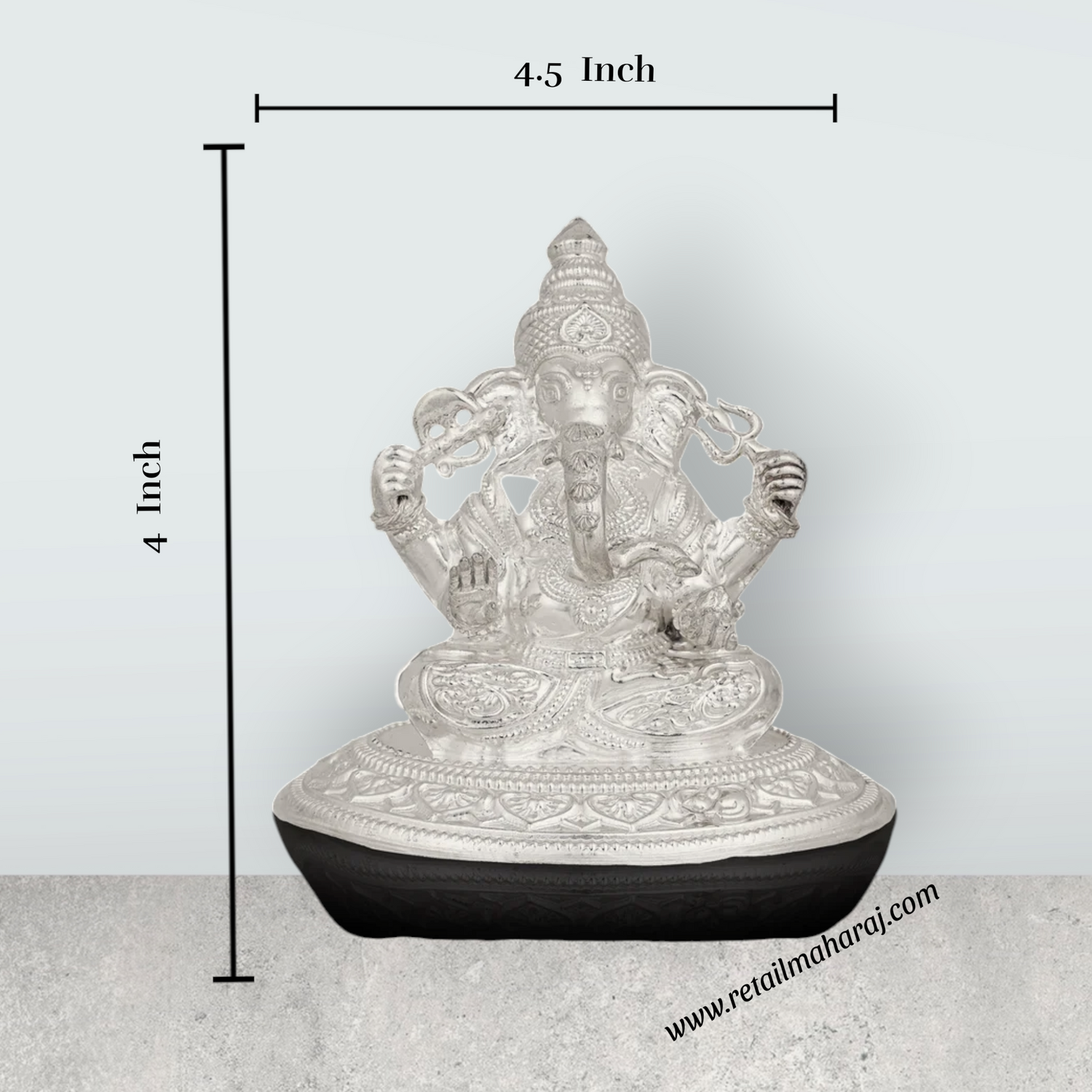Ganesha Murti - 4 x 4.5 Inches | Silver Idol / Vinayakar Statue / Ganapathi Sculpture For Home & Pooja - Retail Maharaj