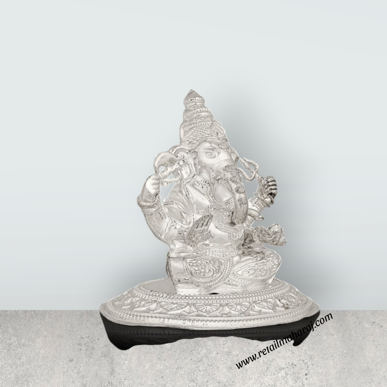 Ganesha Murti - 4 x 4.5 Inches | Silver Idol / Vinayakar Statue / Ganapathi Sculpture For Home & Pooja - Retail Maharaj