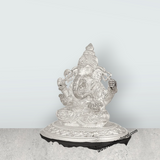 Ganesha Murti - 4 x 4.5 Inches | Silver Idol / Vinayakar Statue / Ganapathi Sculpture For Home & Pooja - Retail Maharaj
