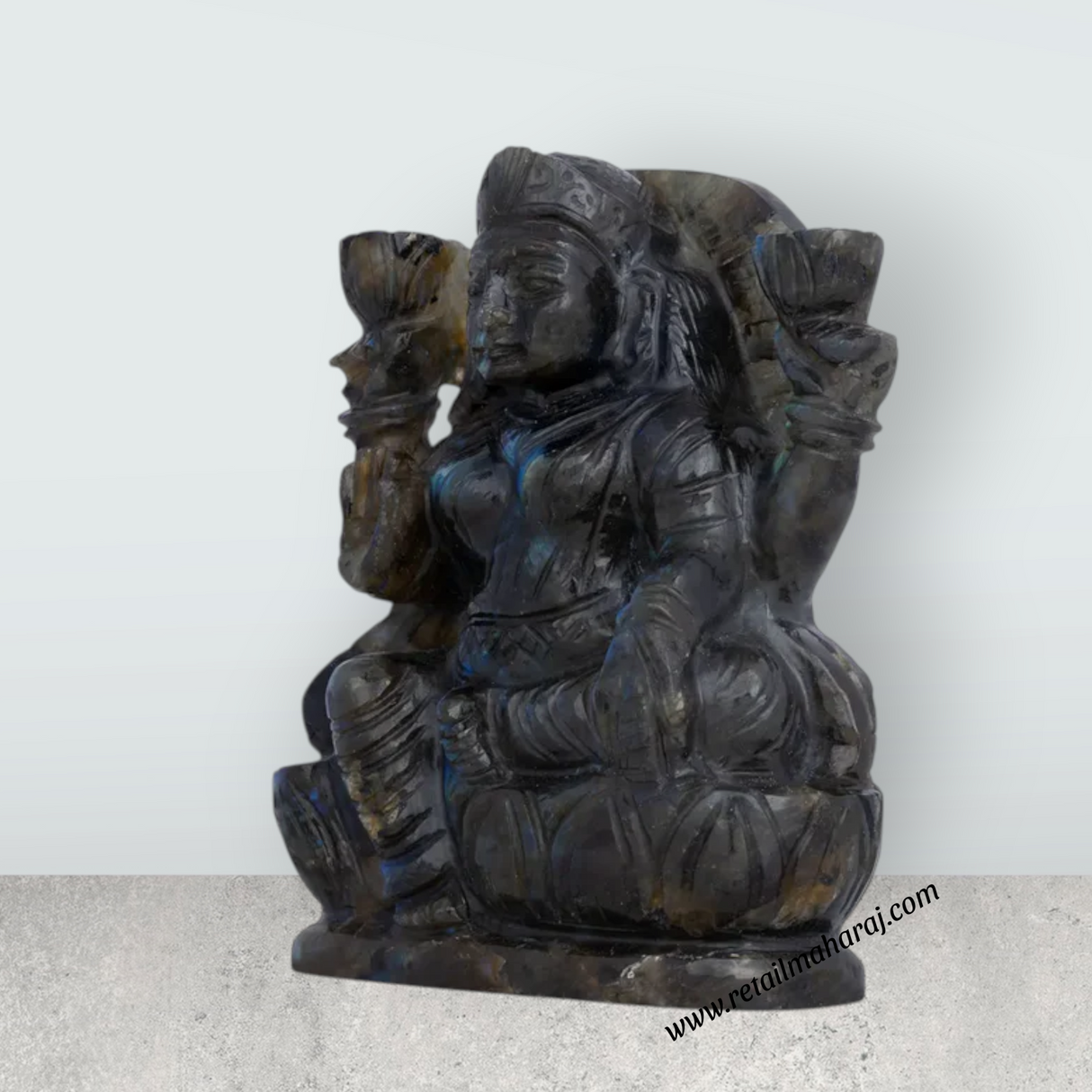 Lakshmi Sitting on Base Murti- 4 x 5 Inches | Labradorite Idol/ Maha Lakshmi Statue/ Decor For Home & Pooja - Retail Maharaj