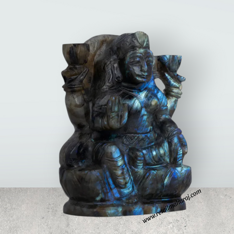 Lakshmi Sitting on Base Murti- 4 x 5 Inches | Labradorite Idol/ Maha Lakshmi Statue/ Decor For Home & Pooja - Retail Maharaj