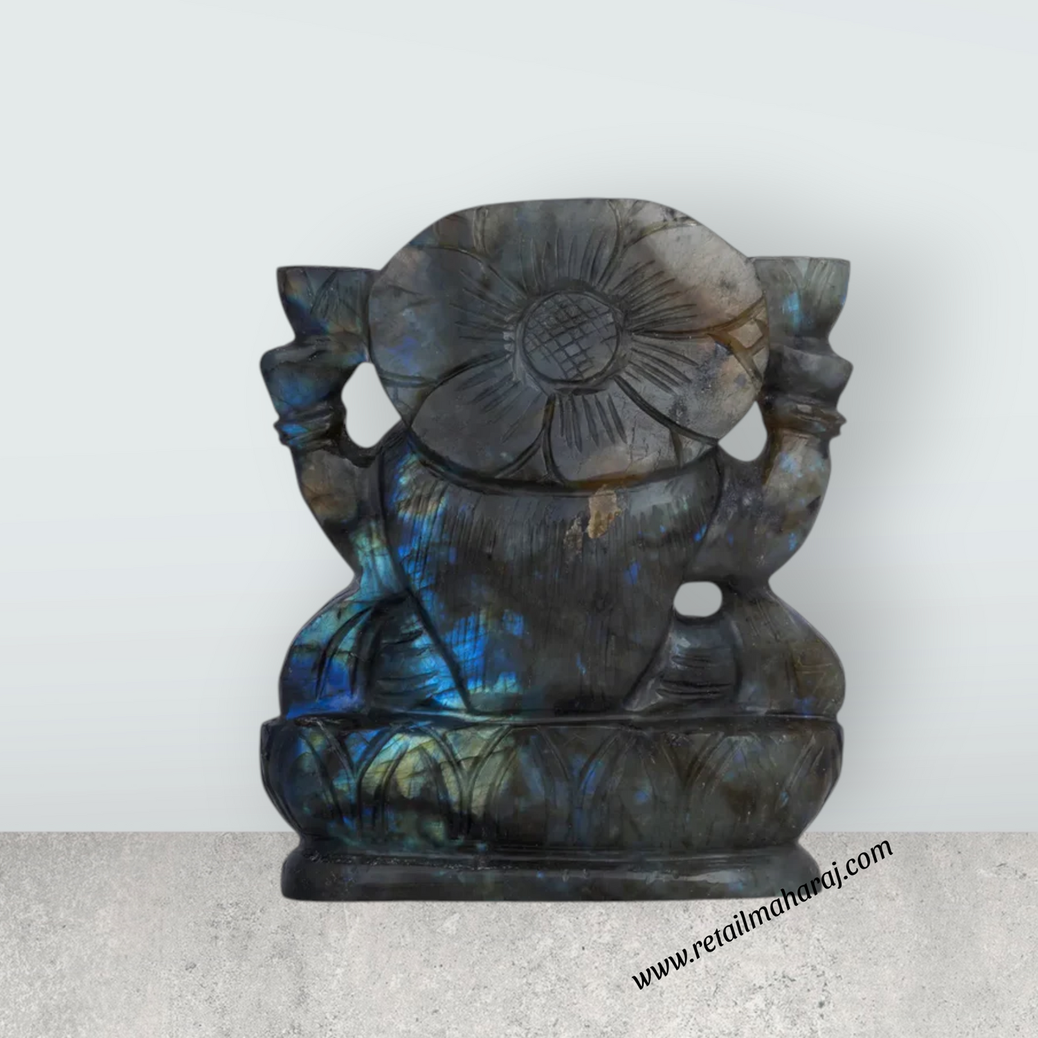 Lakshmi Sitting on Base Murti- 4 x 5 Inches | Labradorite Idol/ Maha Lakshmi Statue/ Decor For Home & Pooja - Retail Maharaj