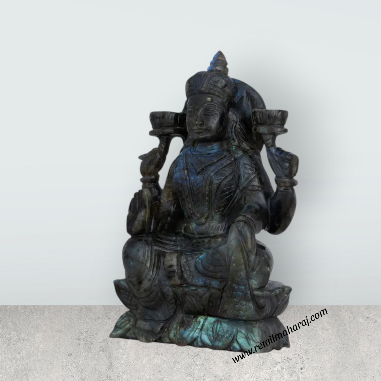 Lakshmi Sitting on Base Murti- 4.5 x 7 Inches | Labradorite Idol/ Maha Lakshmi Statue/ Decor For Home & Pooja - Retail Maharaj