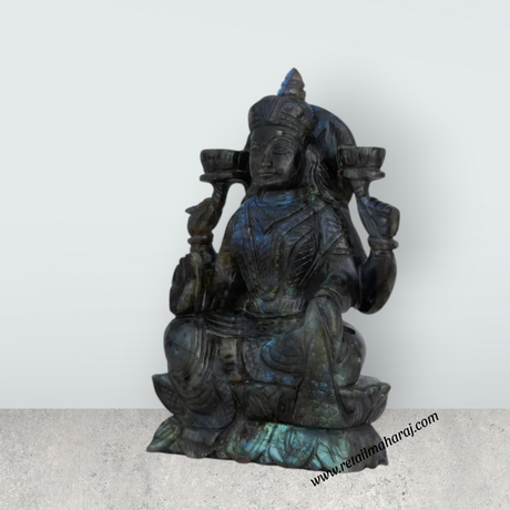 Lakshmi Sitting on Base Murti- 4.5 x 7 Inches | Labradorite Idol/ Maha Lakshmi Statue/ Decor For Home & Pooja - Retail Maharaj