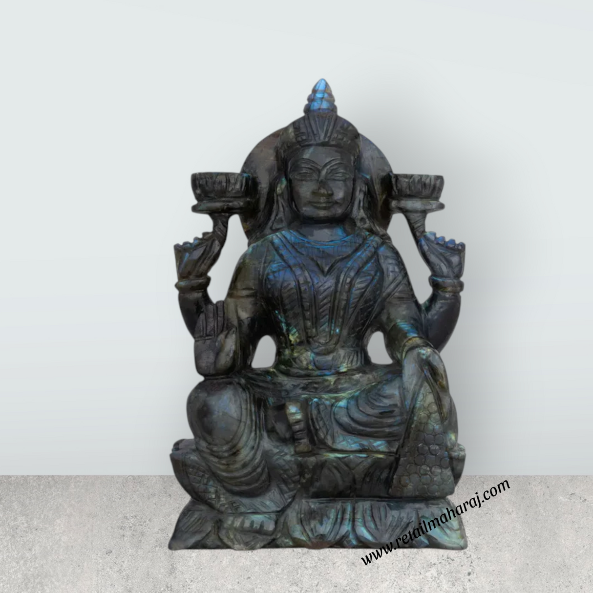 Lakshmi Sitting on Base Murti- 4.5 x 7 Inches | Labradorite Idol/ Maha Lakshmi Statue/ Decor For Home & Pooja - Retail Maharaj