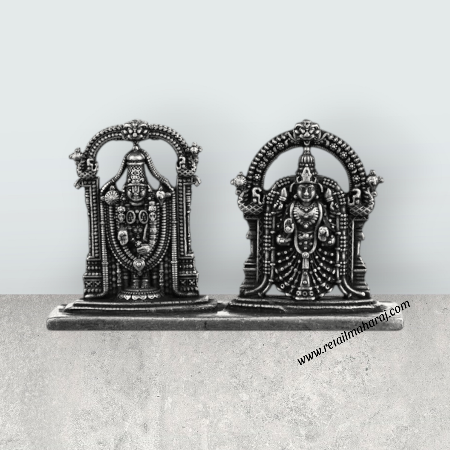 Perumal Thayar With Base - 1.75 X 2.5 Inches | Silver Balaji Thayar/ Antique Polish Thayar Perumal For Pooja - Retail Maharaj