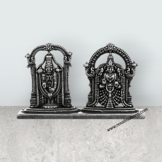 Perumal Thayar With Base - 1.75 X 2.5 Inches | Silver Balaji Thayar/ Antique Polish Thayar Perumal For Pooja - Retail Maharaj