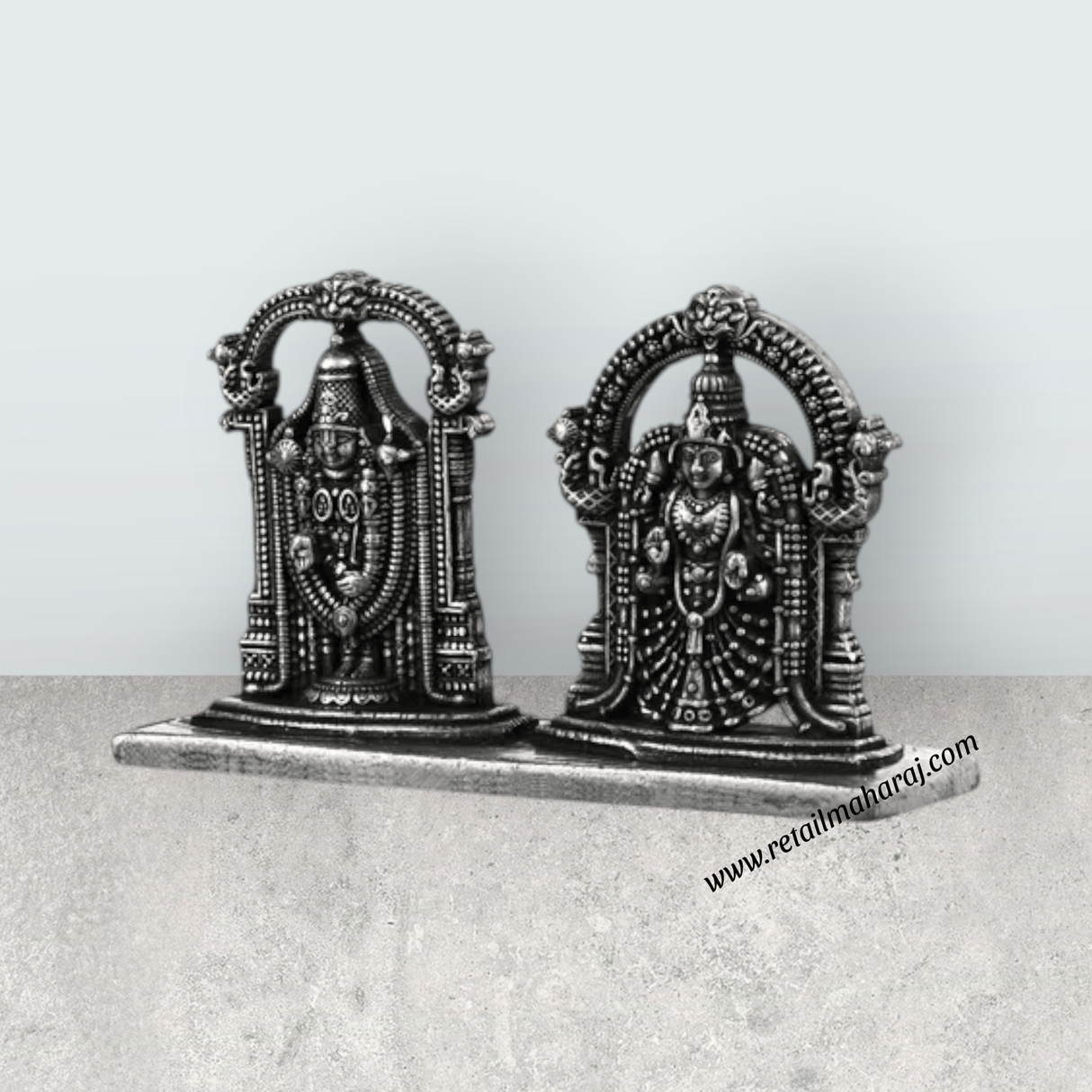 Perumal Thayar With Base - 1.75 X 2.5 Inches | Silver Balaji Thayar/ Antique Polish Thayar Perumal For Pooja - Retail Maharaj