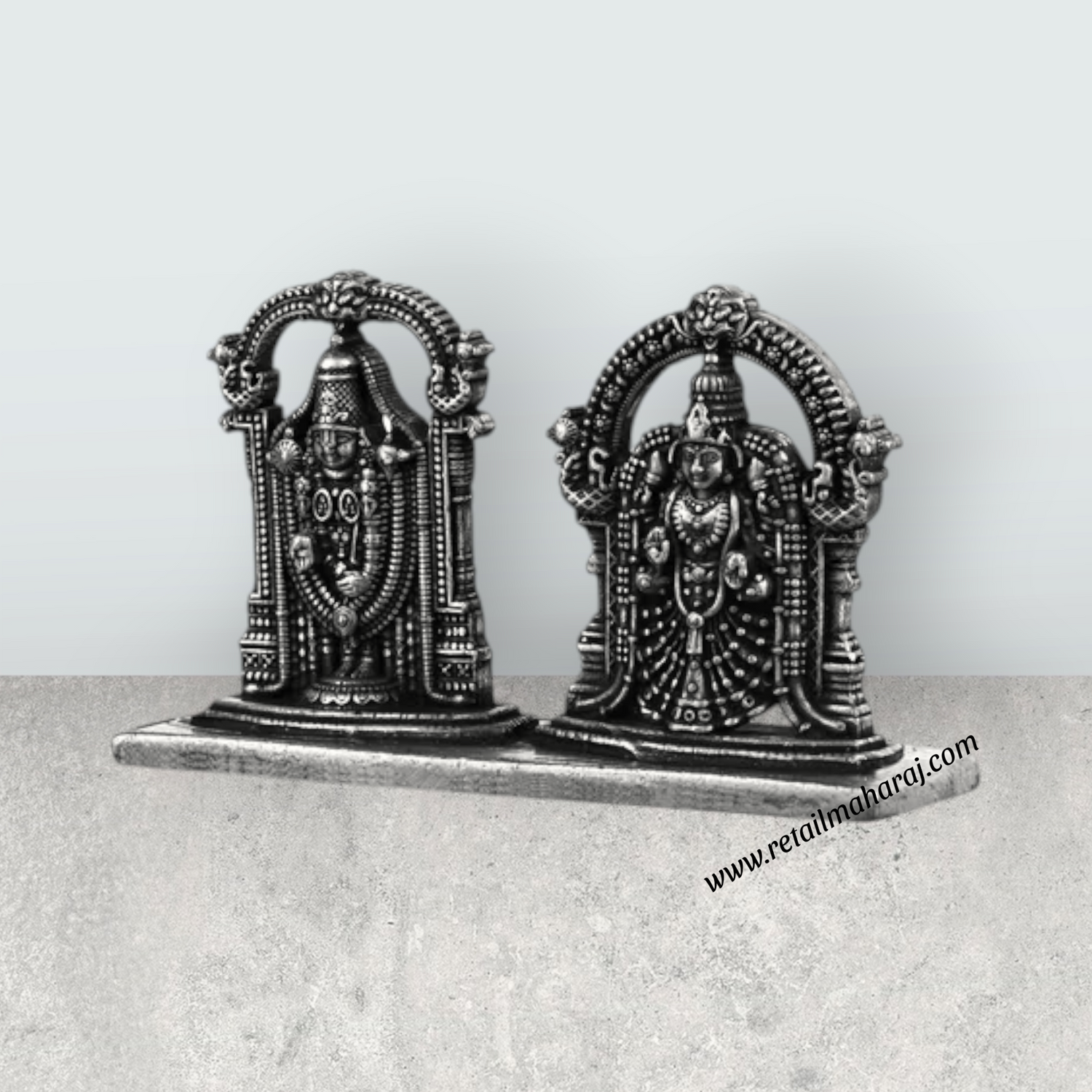 Perumal Thayar With Base - 1.75 X 2.5 Inches | Silver Balaji Thayar/ Antique Polish Thayar Perumal For Pooja - Retail Maharaj
