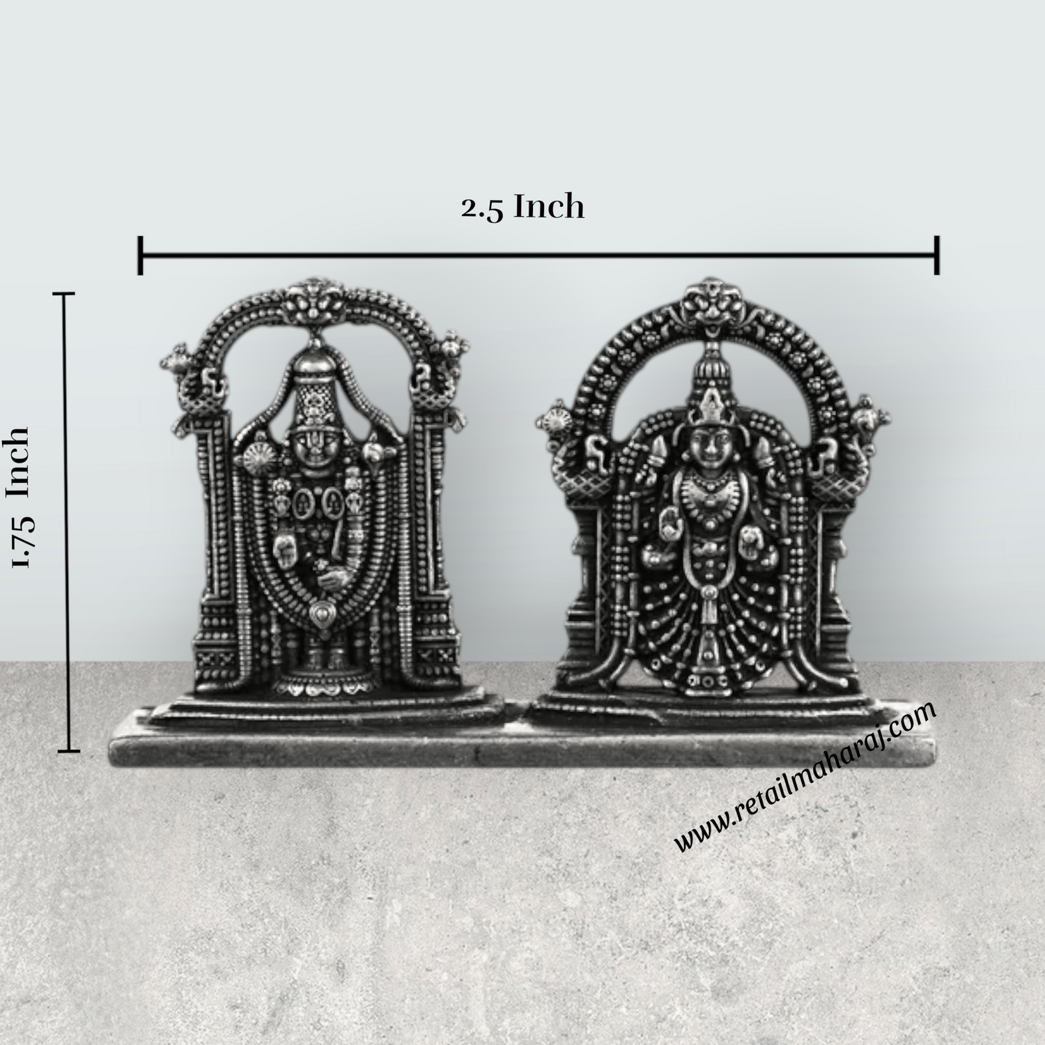 Perumal Thayar With Base - 1.75 X 2.5 Inches | Silver Balaji Thayar/ Antique Polish Thayar Perumal For Pooja - Retail Maharaj