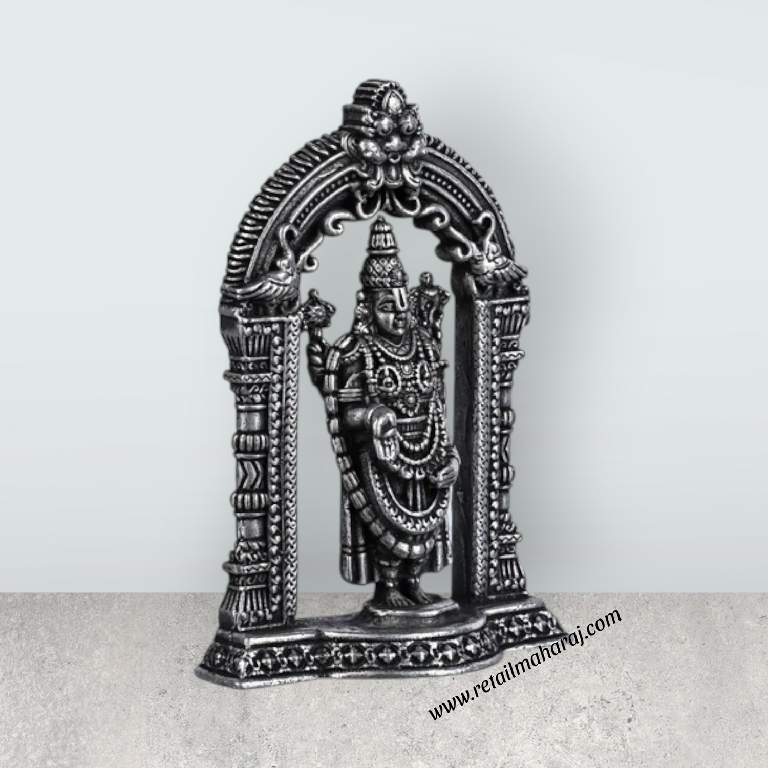 Silver Balaji Murti With Arch - 2.5 X 2.5 Inches | Standing Perumal Statue/ Antique Polish Balaji Idol For Pooja - Retail Maharaj