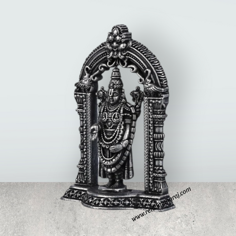 Silver Balaji Murti With Arch - 2.5 X 2.5 Inches | Standing Perumal Statue/ Antique Polish Balaji Idol For Pooja - Retail Maharaj