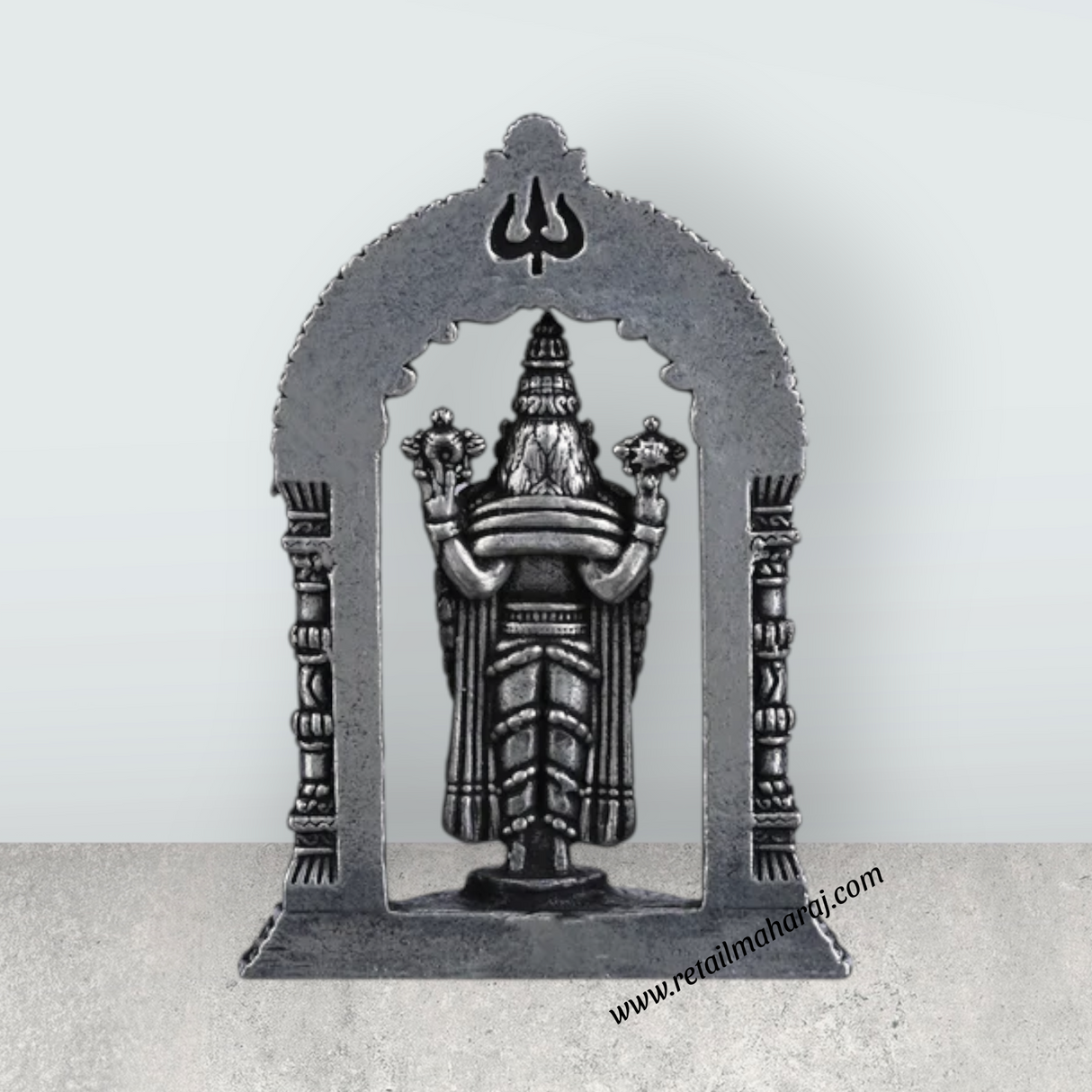 Silver Balaji Murti With Arch - 2.5 X 2.5 Inches | Standing Perumal Statue/ Antique Polish Balaji Idol For Pooja - Retail Maharaj