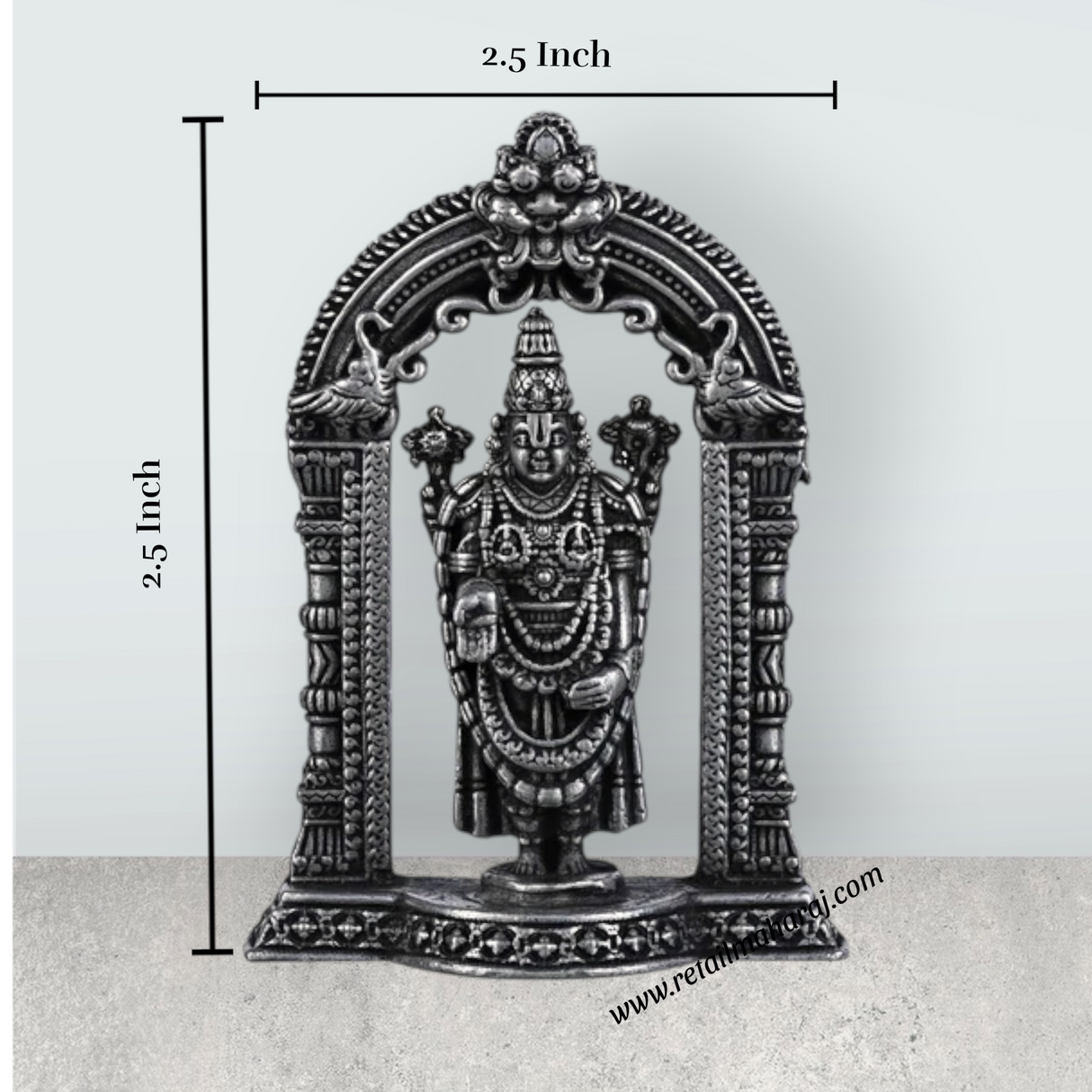 Silver Balaji Murti With Arch - 2.5 X 2.5 Inches | Standing Perumal Statue/ Antique Polish Balaji Idol For Pooja - Retail Maharaj