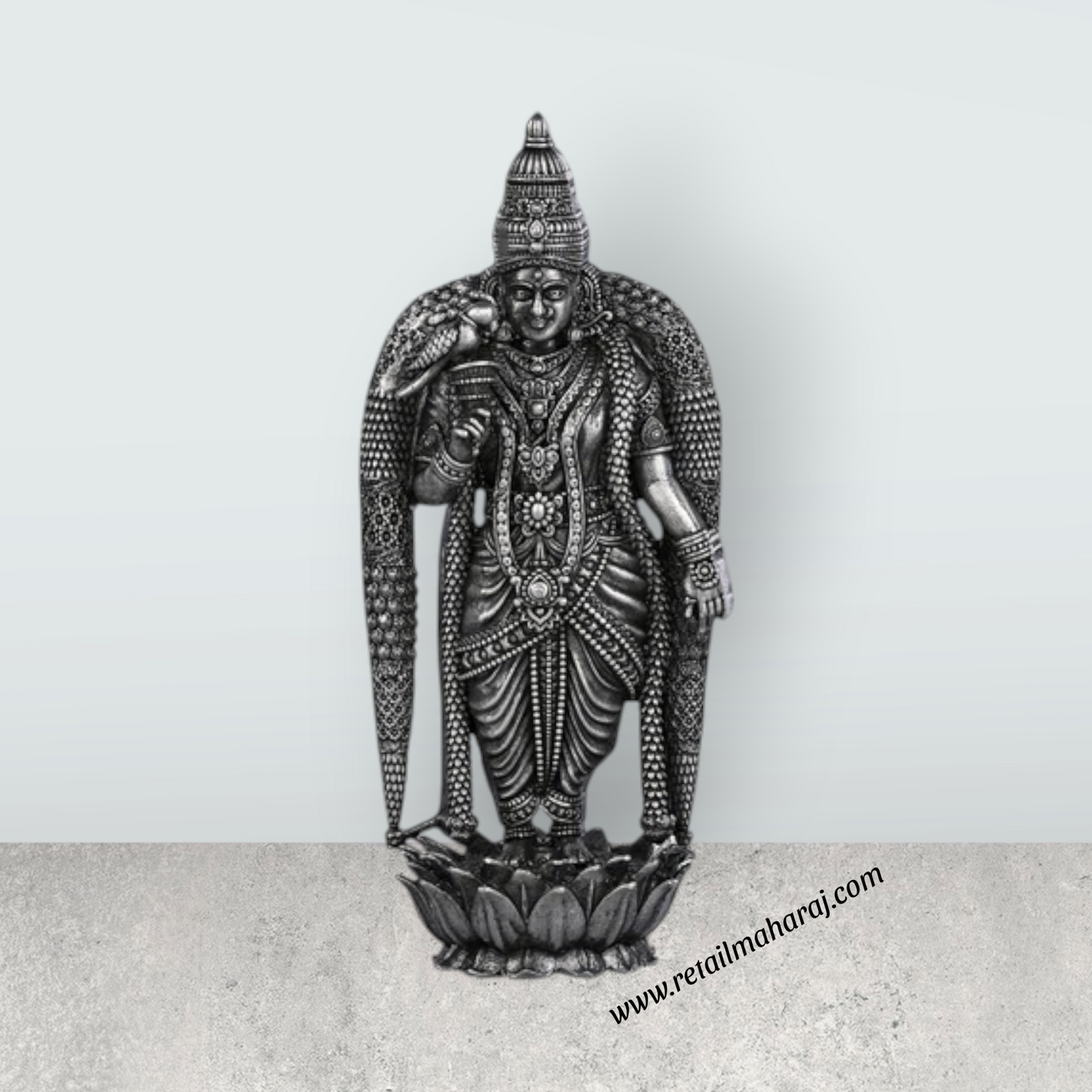 Meenakshi Amman Statue Standing On Lotus - 3.5 X 1.5 Inches | Silver Idol/ Antique Polish Meenakshi Statue For Pooja - Retail Maharaj