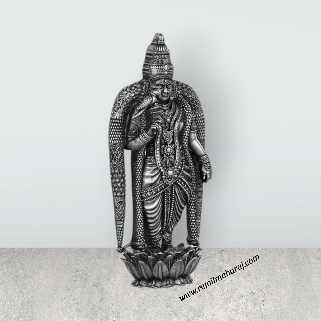 Meenakshi Amman Statue Standing On Lotus - 3.5 X 1.5 Inches | Silver Idol/ Antique Polish Meenakshi Statue For Pooja - Retail Maharaj