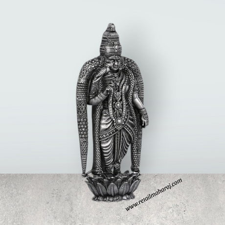Meenakshi Amman Statue Standing On Lotus - 3.5 X 1.5 Inches | Silver Idol/ Antique Polish Meenakshi Statue For Pooja - Retail Maharaj