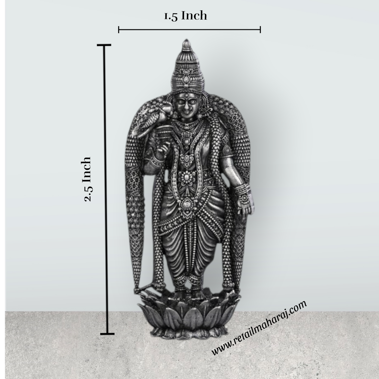 Meenakshi Amman Statue Standing On Lotus - 3.5 X 1.5 Inches | Silver Idol/ Antique Polish Meenakshi Statue For Pooja - Retail Maharaj