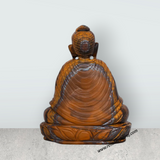 Buddha Statue Sitting on Flower Base - 6 x 4.5 Inches | Tiger Eye Semi-Precious Stone / Stone Buddha Murti / Buddha Idol for Home - Retail Maharaj
