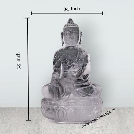 Buddha Sitting on Base Statue - 5.5 x 3.5 Inches | Sphatik Buddha Idol / Buddha Murti for Home Decor - Retail Maharaj