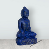 Buddha Sitting on Flower Base Murti - 6 x 4 Inches | Semi Precious Stone Buddha Sculpture/ Lapis Buddha Idol for Home - Retail Maharaj