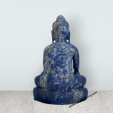 Buddha Sitting on Flower Base Murti - 6 x 4 Inches | Semi Precious Stone Buddha Sculpture/ Lapis Buddha Idol for Home - Retail Maharaj