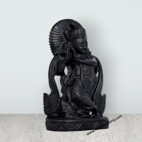 Krishna Standing on Base Murti - 7.5 x 5 Inches | Black Opal Statue/ Lord Krishna Idol/ Ganapathi Statue for Pooja - Retail Maharaj