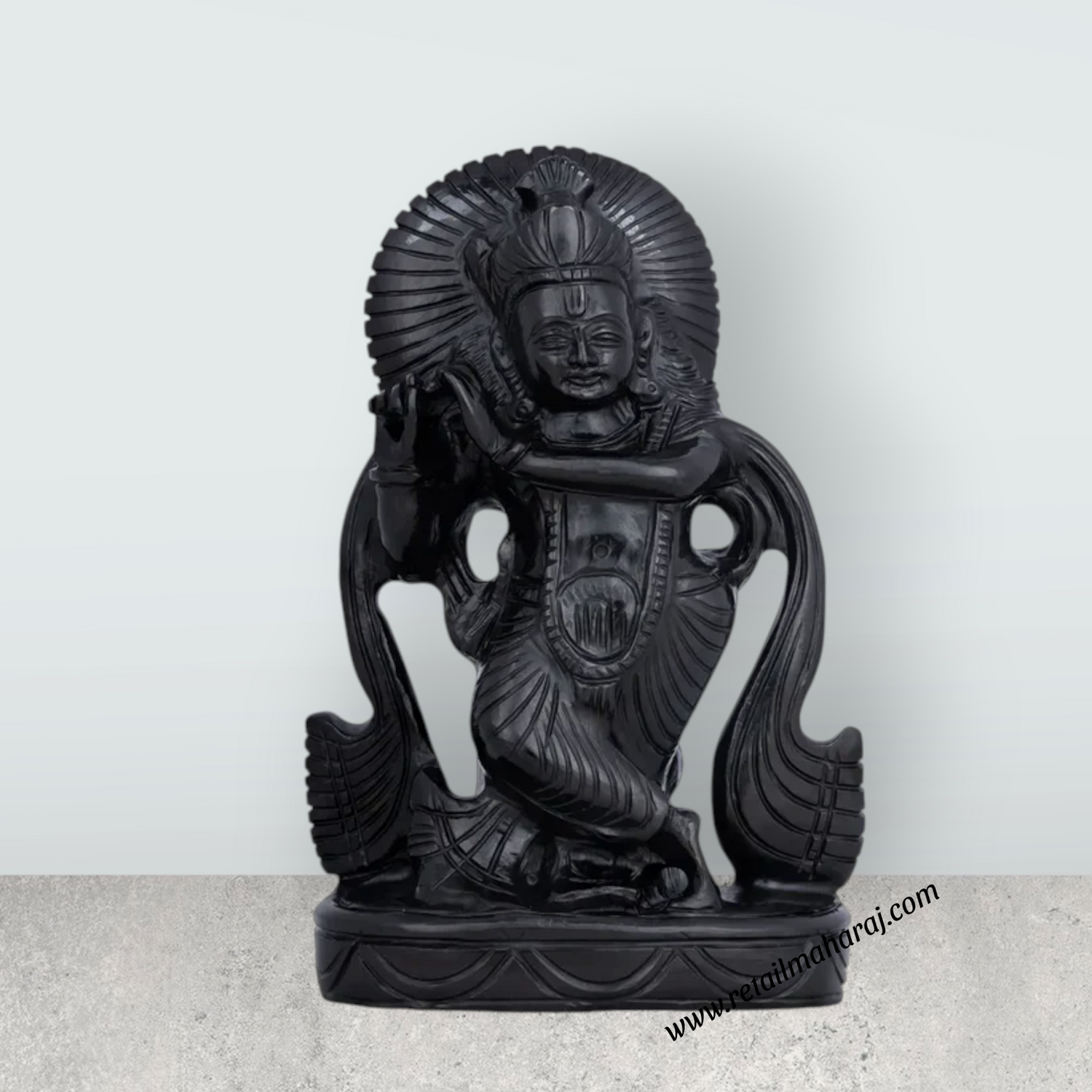 Krishna Standing on Base Murti - 7.5 x 5 Inches | Black Opal Statue/ Lord Krishna Idol/ Ganapathi Statue for Pooja - Retail Maharaj