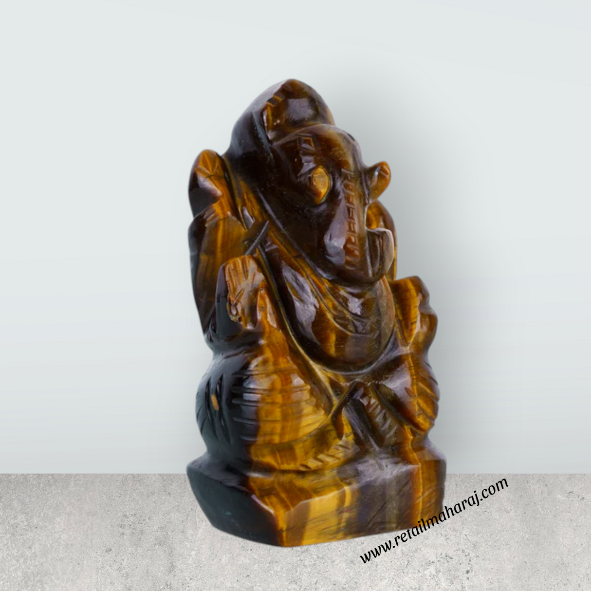 Tiger Eye Stone Ganesh Murti - 2.5 x 1.25 Inches | Tiger Stone Eye Ganpati Idol/ Ganpati Murti for Worship - Retail Maharaj