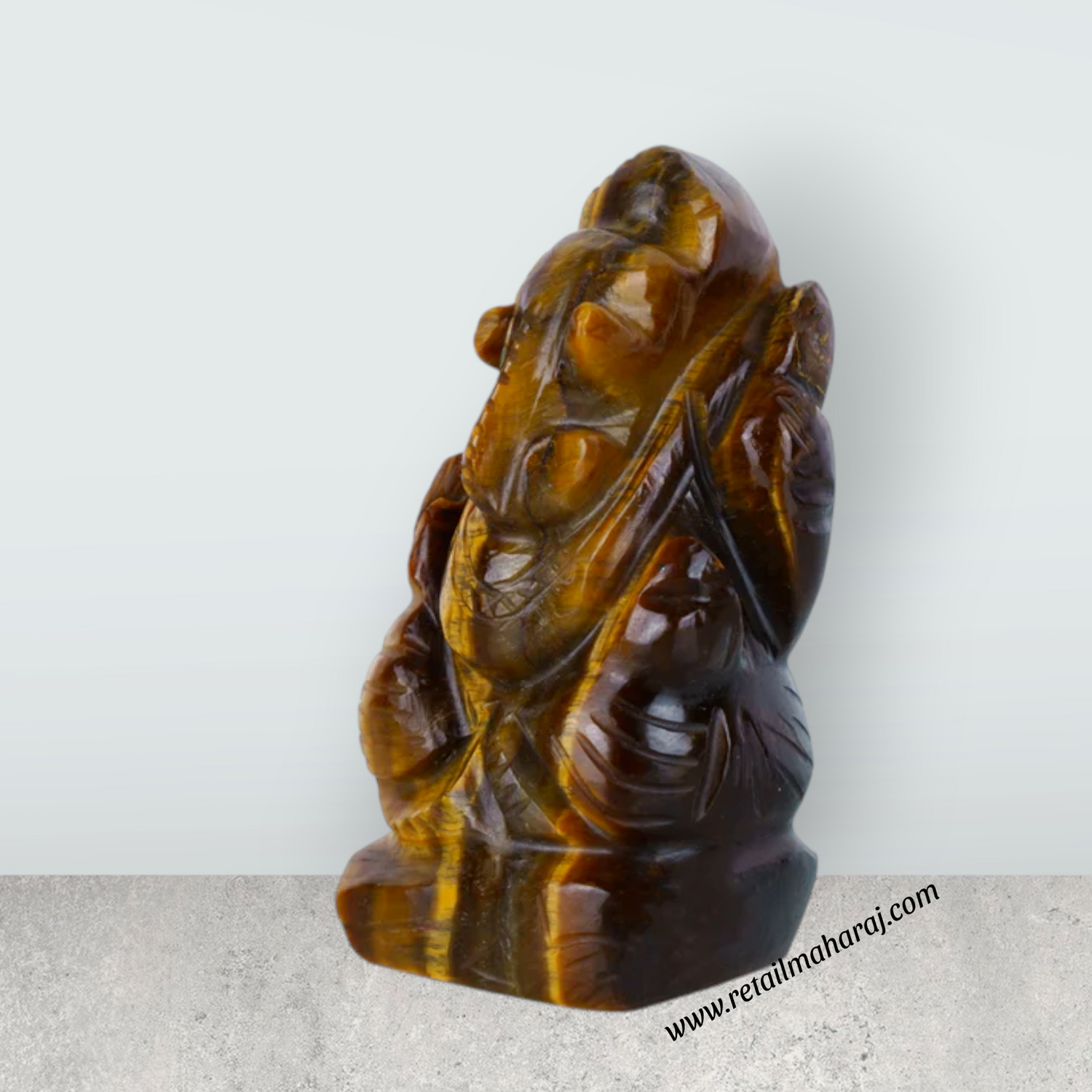 Tiger Eye Stone Ganesh Murti - 2.5 x 1.25 Inches | Tiger Stone Eye Ganpati Idol/ Ganpati Murti for Worship - Retail Maharaj