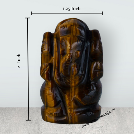 Tiger Eye Stone Ganesh Murti - 2 x 1.25 Inches | Tiger Eye Gemstone Ganpati Idol/ Ganpati Murti for Worship - Retail Maharaj