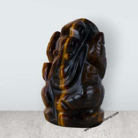 Tiger Eye Stone Ganesh Murti - 2 x 1.25 Inches | Tiger Stone Eye Ganpati Murti/ Ganpati Idol for Worship - Retail Maharaj