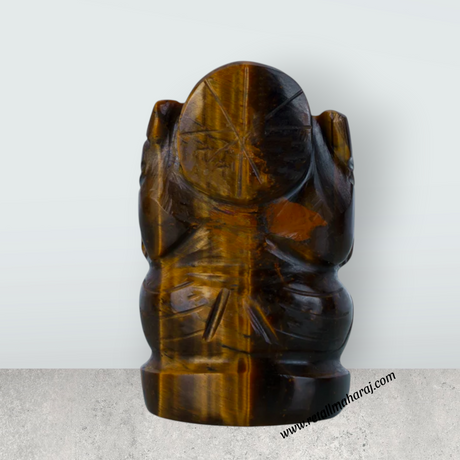 Tiger Eye Stone Ganesh Murti - 2 x 1.25 Inches | Tiger Stone Eye Ganpati Murti/ Ganpati Idol for Worship - Retail Maharaj