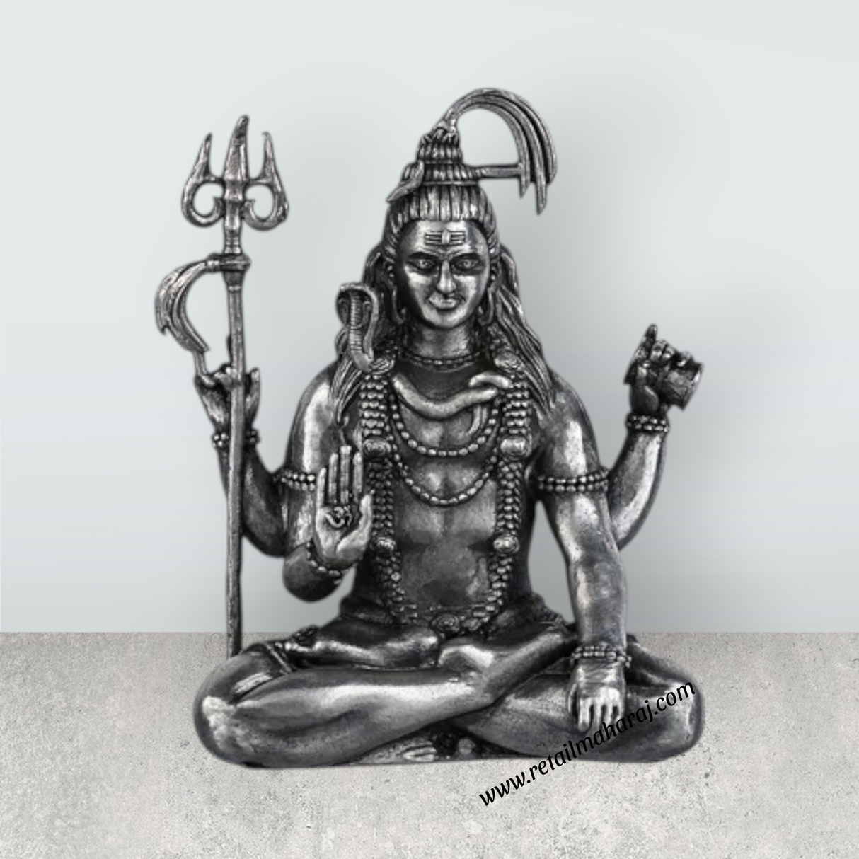 Sanskriti Vibes Shiva Statue - 2.25 X 1.75 Inches | Silver Idol/ Antique Polish Sitting Shiv Statue For Pooja Room - Retail Maharaj