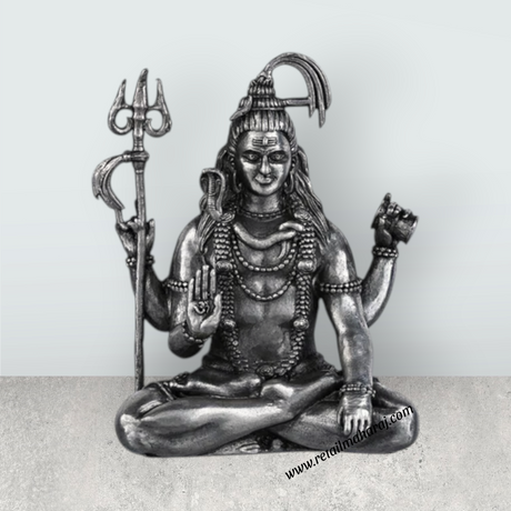 Sanskriti Vibes Shiva Statue - 2.25 X 1.75 Inches | Silver Idol/ Antique Polish Sitting Shiv Statue For Pooja Room - Retail Maharaj