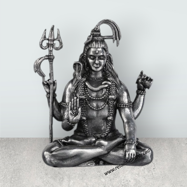 Sanskriti Vibes Shiva Statue - 2.25 X 1.75 Inches | Silver Idol/ Antique Polish Sitting Shiv Statue For Pooja Room - Retail Maharaj