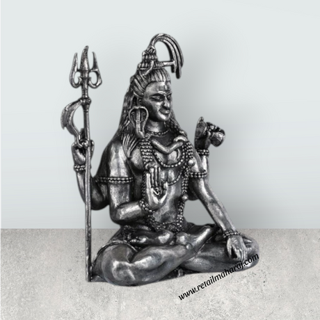 Sanskriti Vibes Shiva Statue - 2.25 X 1.75 Inches | Silver Idol/ Antique Polish Sitting Shiv Statue For Pooja Room - Retail Maharaj
