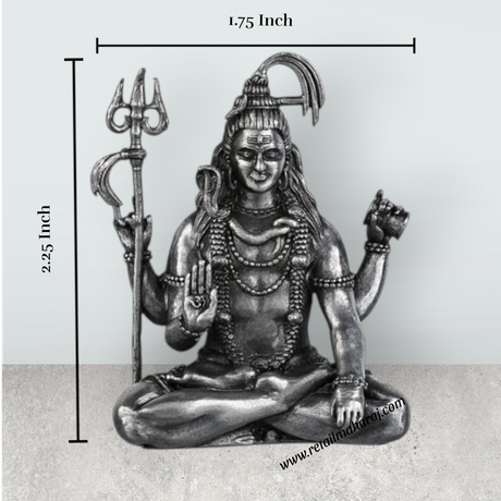 Sanskriti Vibes Shiva Statue - 2.25 X 1.75 Inches | Silver Idol/ Antique Polish Sitting Shiv Statue For Pooja Room - Retail Maharaj