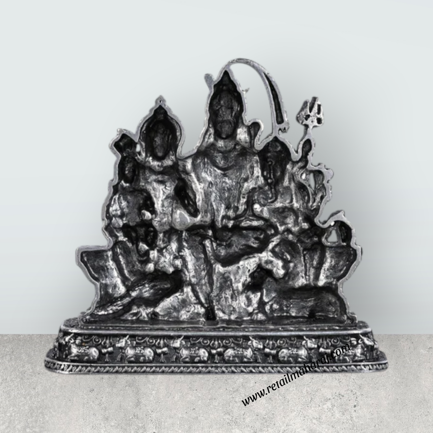 Shiv Family Murti With Base - 2.5 X 2.25 Inches | Silver Idol/ Antique Polish Shiva Family Statue For Pooja - Retail Maharaj