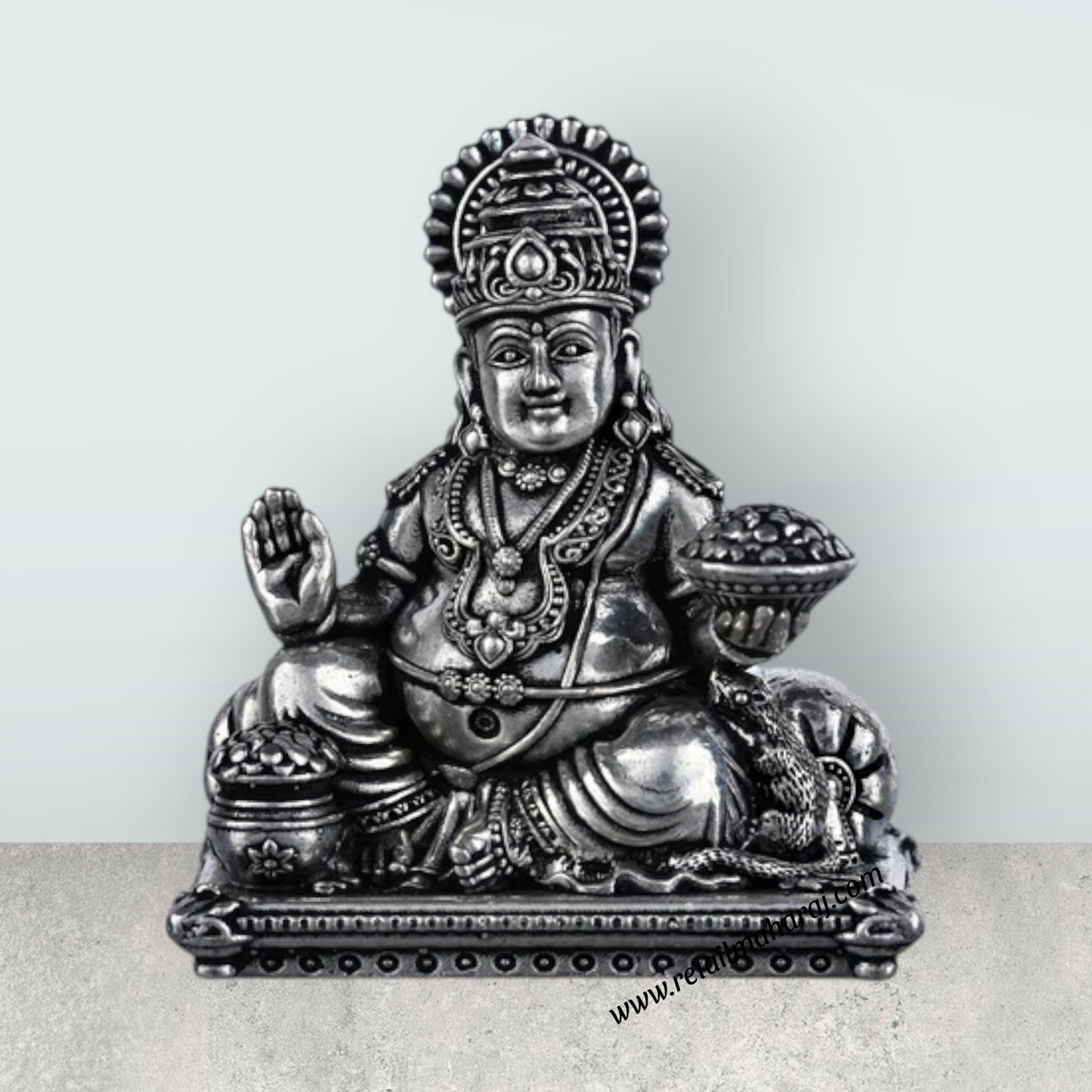 Kuber Statue Sitting On Sinhasan - 2 X 1.5 Inches | Silver Idol/ Antique Polish Kubera Statue For Wealth Pooja - Retail Maharaj