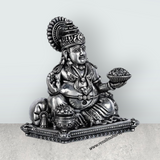 Kuber Statue Sitting On Sinhasan - 2 X 1.5 Inches | Silver Idol/ Antique Polish Kubera Statue For Wealth Pooja - Retail Maharaj