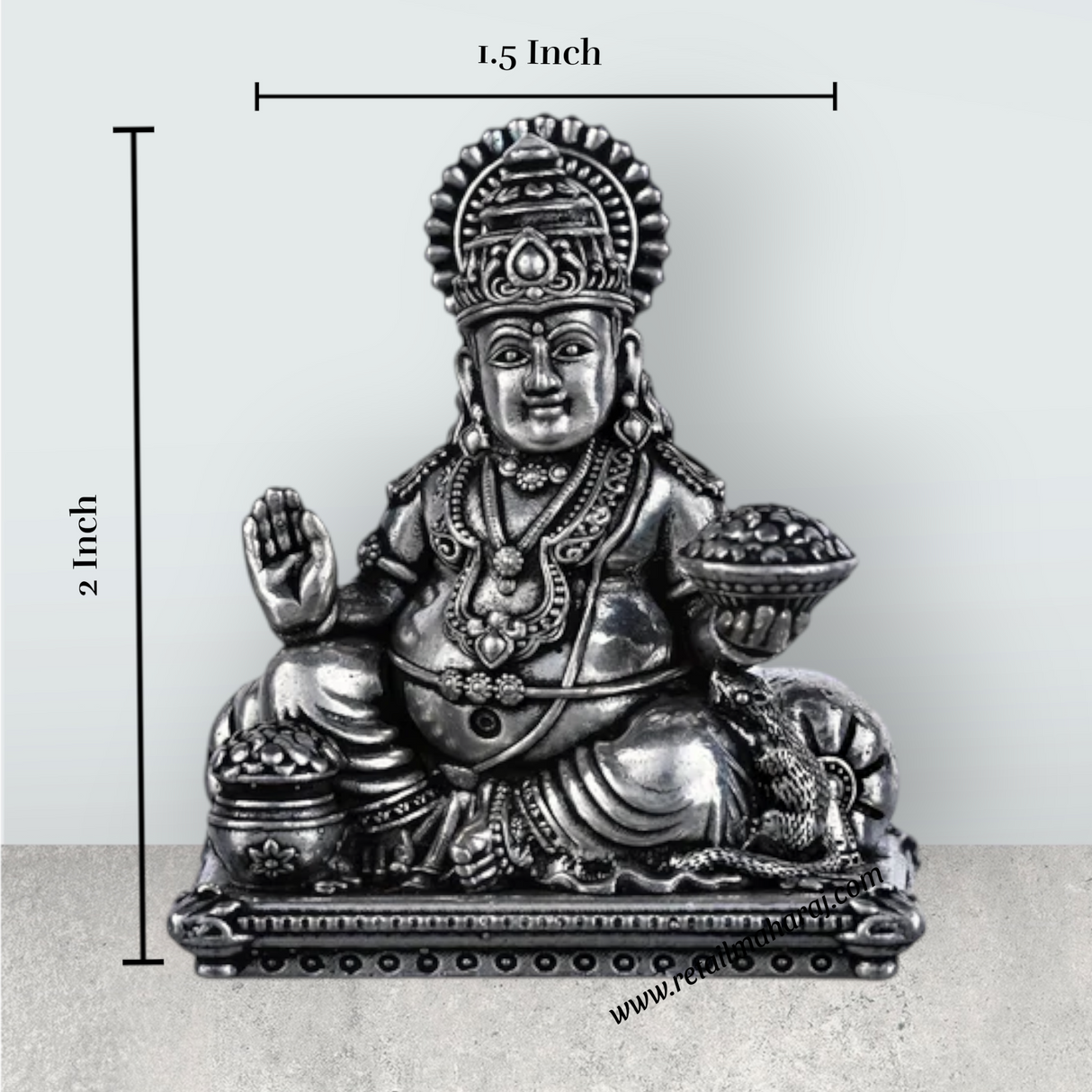 Kuber Statue Sitting On Sinhasan - 2 X 1.5 Inches | Silver Idol/ Antique Polish Kubera Statue For Wealth Pooja - Retail Maharaj