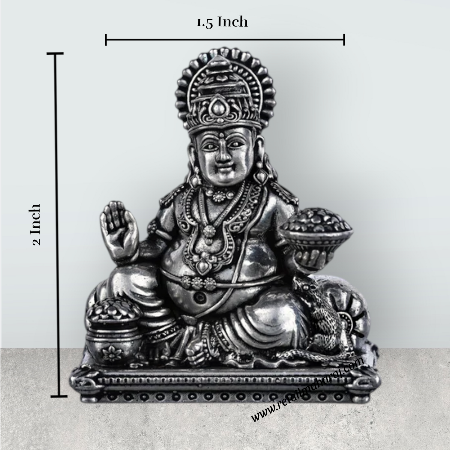 Kuber Statue Sitting On Sinhasan - 2 X 1.5 Inches | Silver Idol/ Antique Polish Kubera Statue For Wealth Pooja - Retail Maharaj