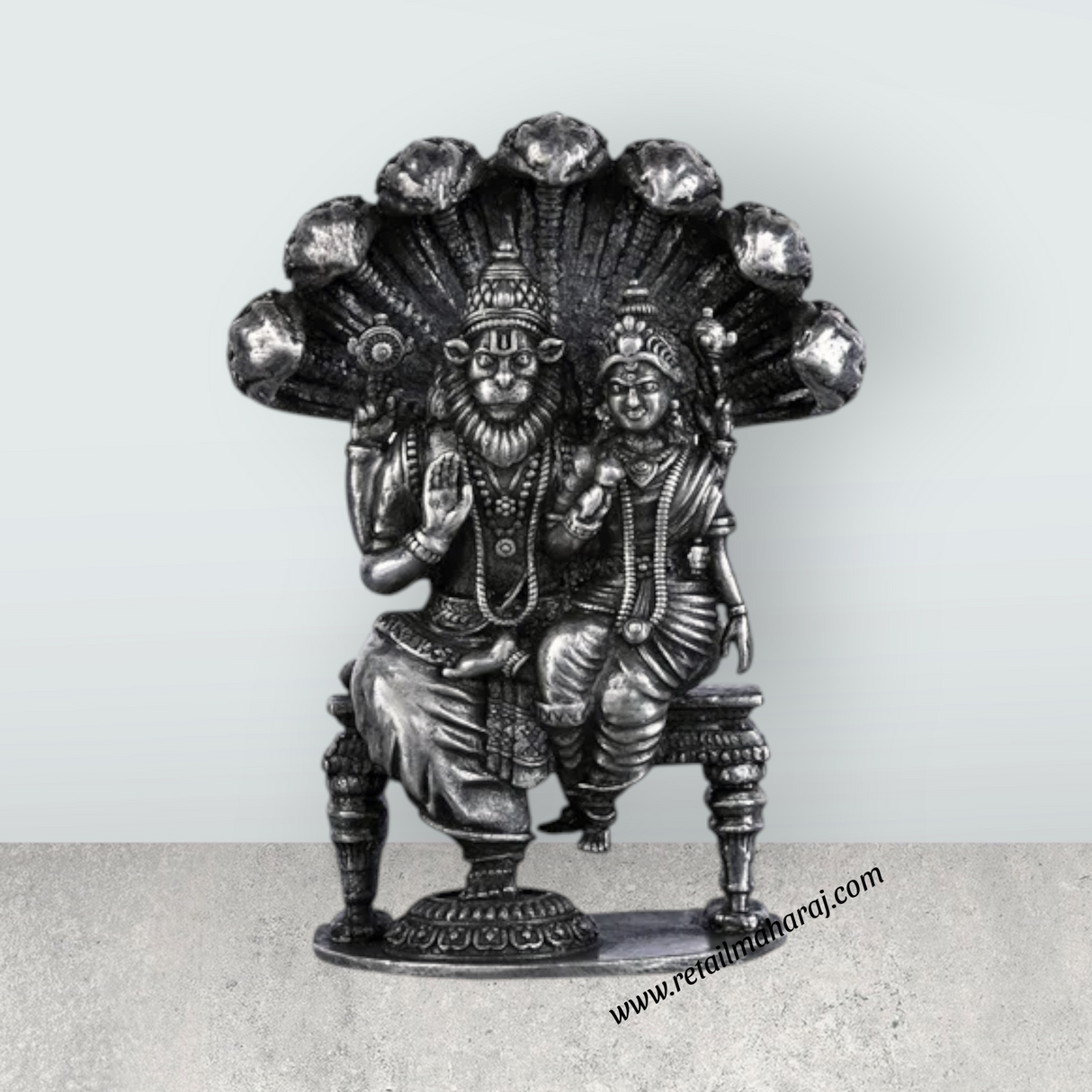 Lakshmi Narasimha Swamy Vigraham With Sheshnag - 2.5 X 2 Inches | Silver Idol/Antique Polish Laxmi Narasimha Idol - Retail Maharaj